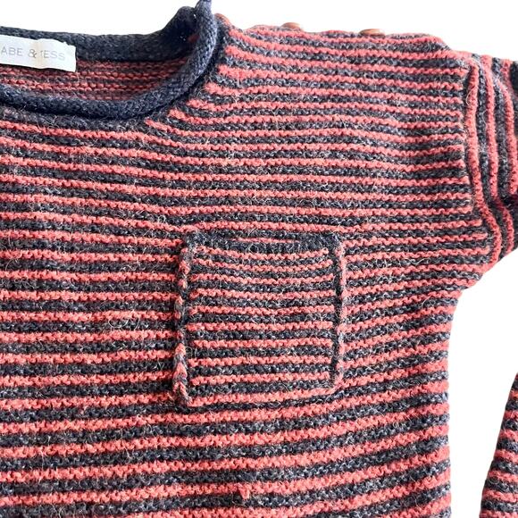 Babe & Tess boys alpaca blend grey burnt orange stripe sweater size 3 - Picture 4 of 7